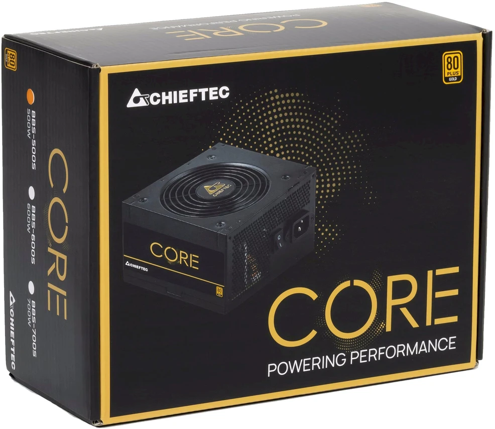 Chieftec ATX PSU Core serija BBS-500S, 12 cm ventiliatorius, 500 W, 80 PLUS® Gold, aktyvus PFC