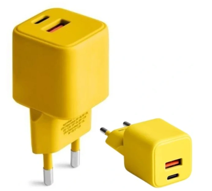 COLORUM laidinis įkroviklis USB-A + USB-C PD 30W CLS30-AC-05 xYellow