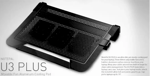 Cooler Master NotePal U3 Plus nešiojamojo kompiuterio aušintuvas iki 19" 1,1kg, Juodas, 435 x 333 x 76 mm