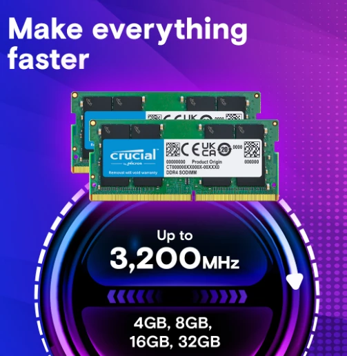 Nešiojamo kompiuterio atmintis „Crucial“ 8 GB, DDR4, 3200 MHz, nešiojamasis kompiuteris, registruotas Nr., ECC Nr.
