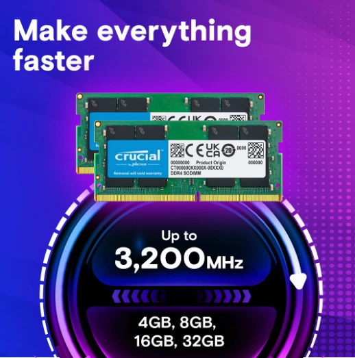 Dvi Crucial DDR4 atminties plokštelės grafiame skydelyje