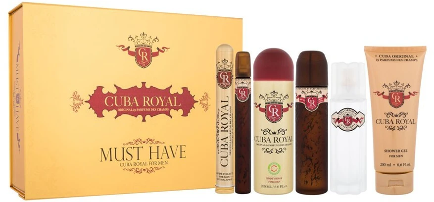 Cuba Royal rinkinys vyrams (EDT, 100 ml + losjonas po skutimosi, 100 ml + dušo želė, 200 ml + dezodorantas, 200 ml + EDT, 35 ml)