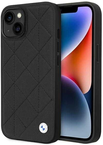 BMW telefono dėklas iPhone 14 6,1 BMHCP14S22RQDK juodas hard telefono dėklas Leather Quilted