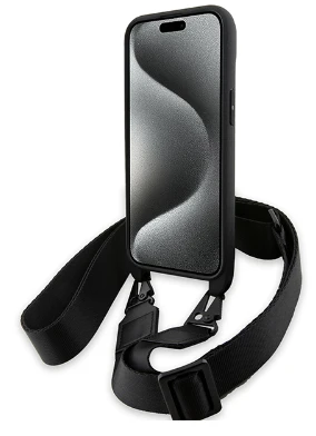 Dėklas BMW BMHCP15S23PSCCK Apple iPhone 15 / 14 / 13 6.1″ juodos spalvos hardcase M Edition Carbon Stripe & Strap