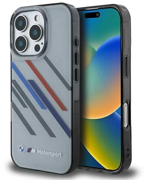 BMW Motosport IML Random Stripes Apple iPhone 16 Pro Max Case - dėklas telefonui pilkos spalvos