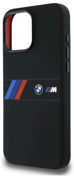BMW BMHMP16X23SAXK iPhone 16 Pro Max 6.9″ juodos spalvos kietas dėklas Silicone Middle Stripe MagSafe