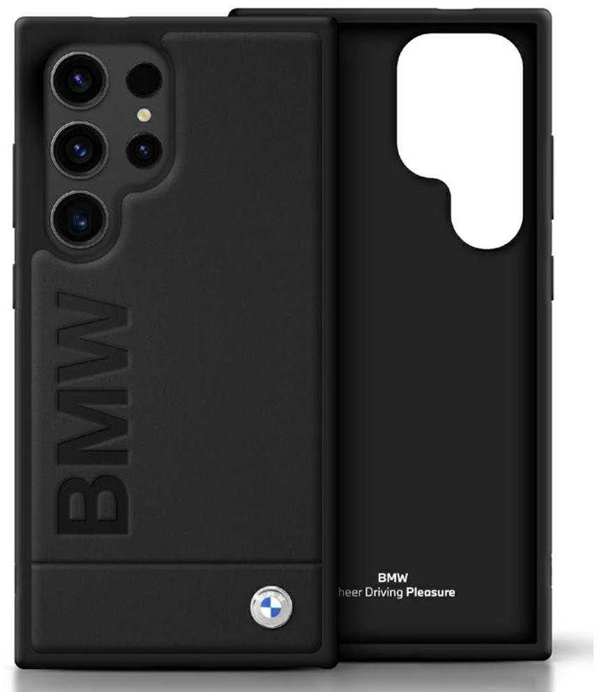 Dėklas BMW Leather Big Wordmark Samsung Galaxy S25 Ultra juodos spalvos