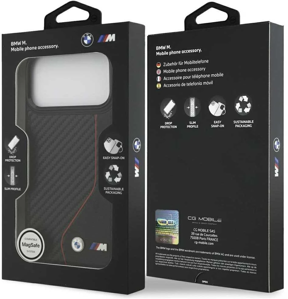 BMW M Carbon Line ir logotipo „MagSafe“ dėklas, skirtas iPhone 17 Pro Max - Raudona