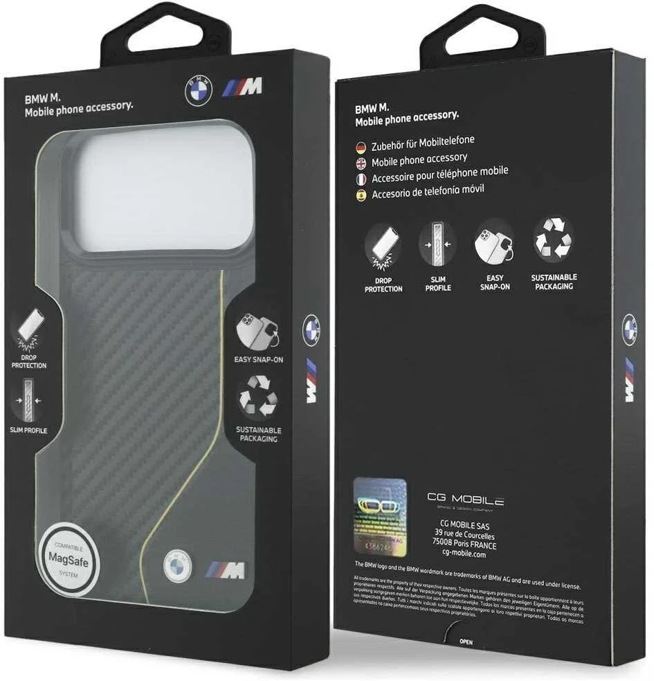 Dėklas BMW M Carbon Line & Logo MagSafe Apple iPhone 17 Pro Max geltonas