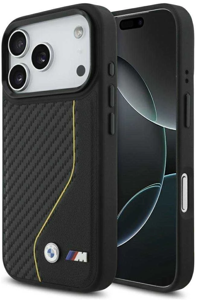 Dėklas BMW M Carbon Line ir MagSafe logotipas Apple iPhone 17 Pro, geltonas