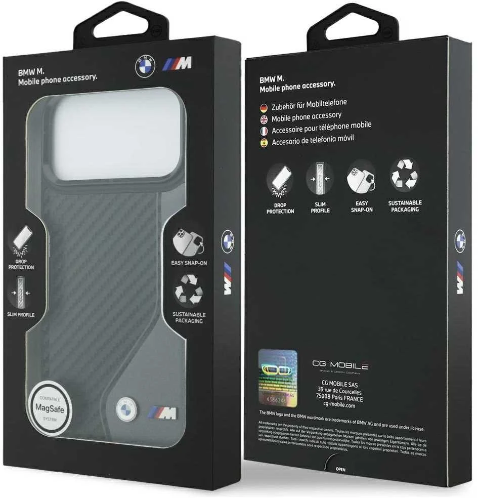 BMW M Carbon logotipo „MagSafe“ dėklas, skirtas „iPhone 17 Pro Max“ – grafito spalvos