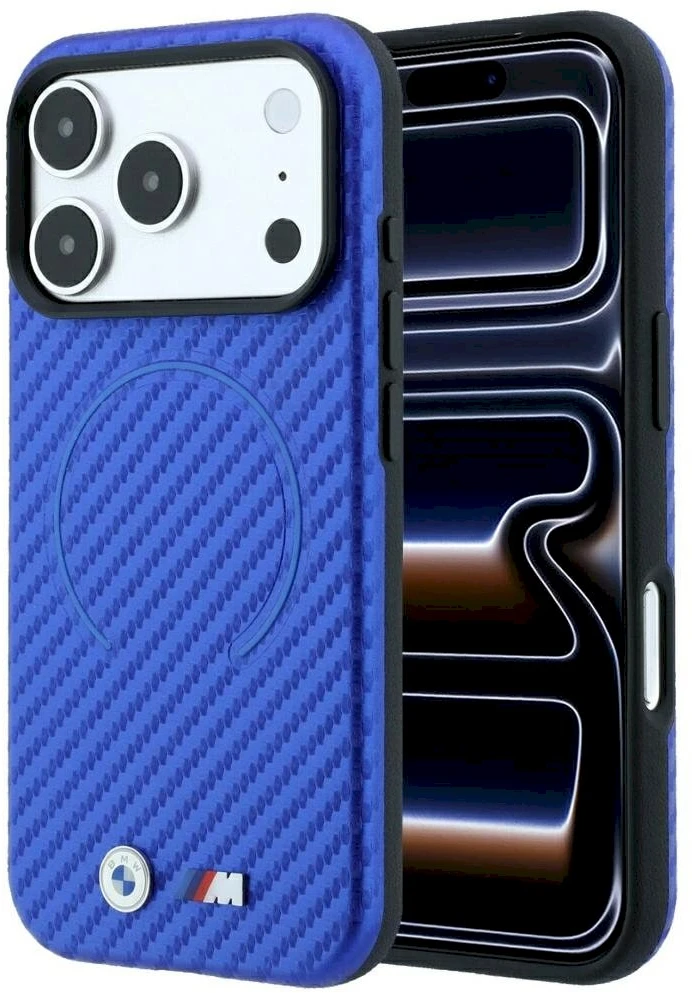 BMW M anglies pluošto rašto MagSafe dėklas, skirtas iPhone 17 Pro / 18 Pro - Mėlyna