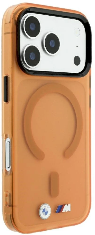 Dėklas BMW M IML Frosted Metal Logo & Trims MagSafe Case, skirtas iPhone 17 Pro Max / 18 Pro Max – Oranžinis