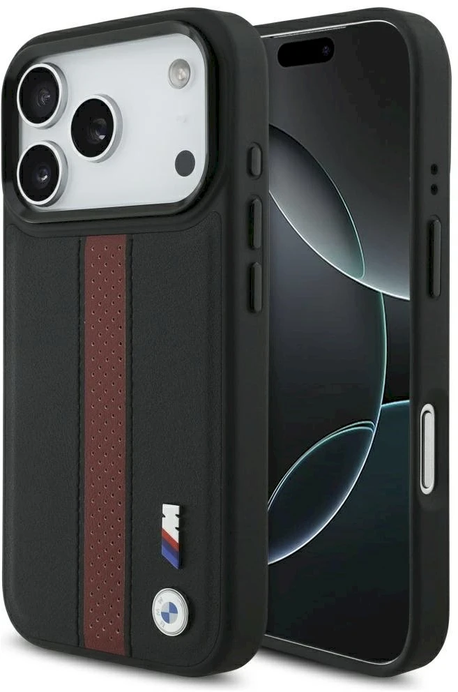 Dėklas BMW M Perforated Stripe Logo MagSafe iPhone 17 Pro raudonas