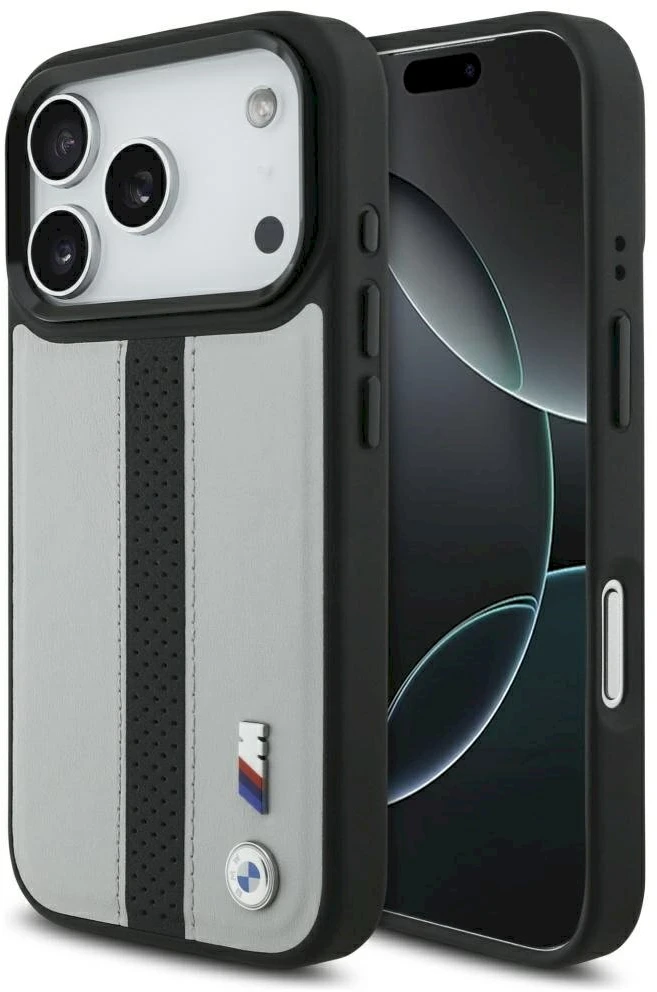 Dėklas BMW M Perforated Stripe Logo MagSafe iPhone 17 Pro pilkas
