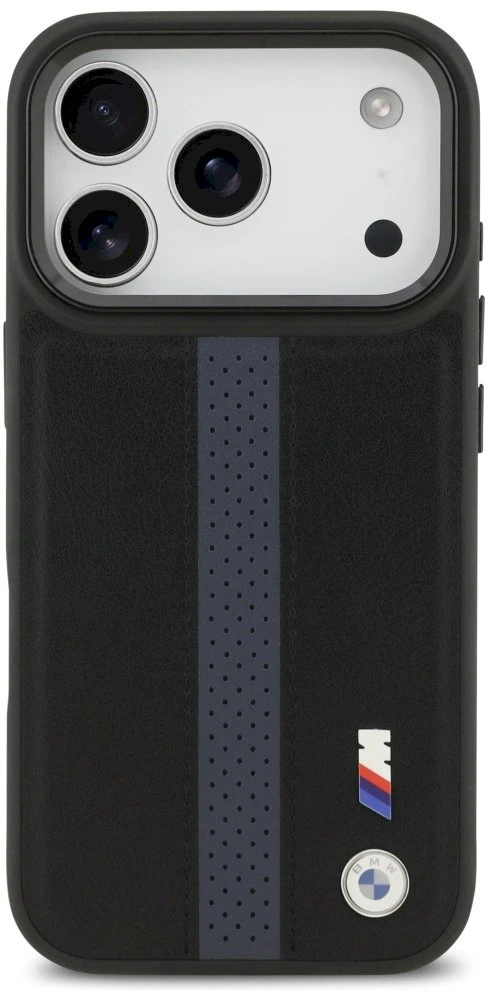 Dėklas BMW M Perforated Stripe Logo MagSafe iPhone 17 Pro mėlynas
