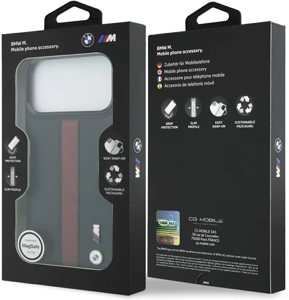 Dėklas BMW M Perforated Stripe Logo MagSafe Apple iPhone 17 Pro Max red