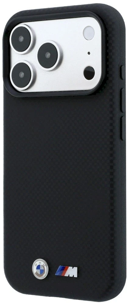 Dėklas BMW M Quadrille Kevlar Metal Logo MagSafe Case, skirtas iPhone 17 Pro Max / 18 Pro Max – Juodas