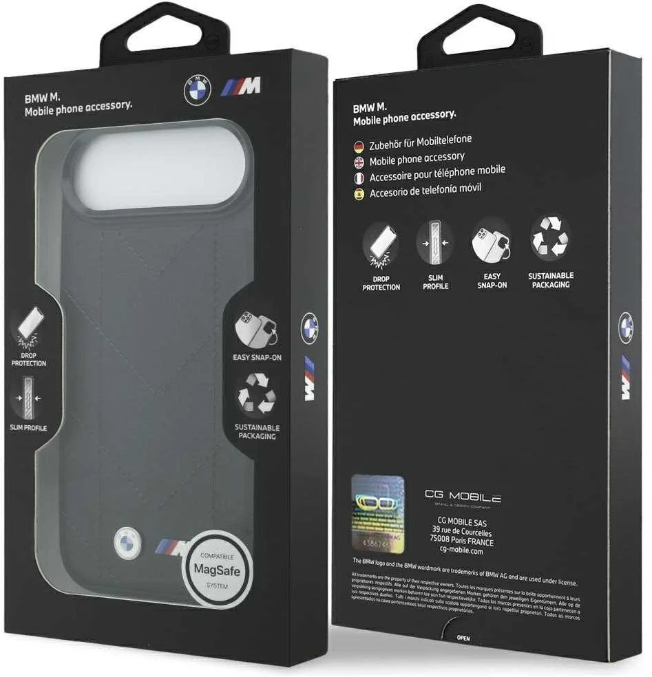 Dėklas BMW M Quilted Logo MagSafe Apple iPhone 17 Air juodos spalvos