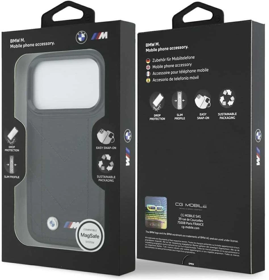 Dėklas BMW M Quilted Logo MagSafe Apple iPhone 17 Pro juodos spalvos
