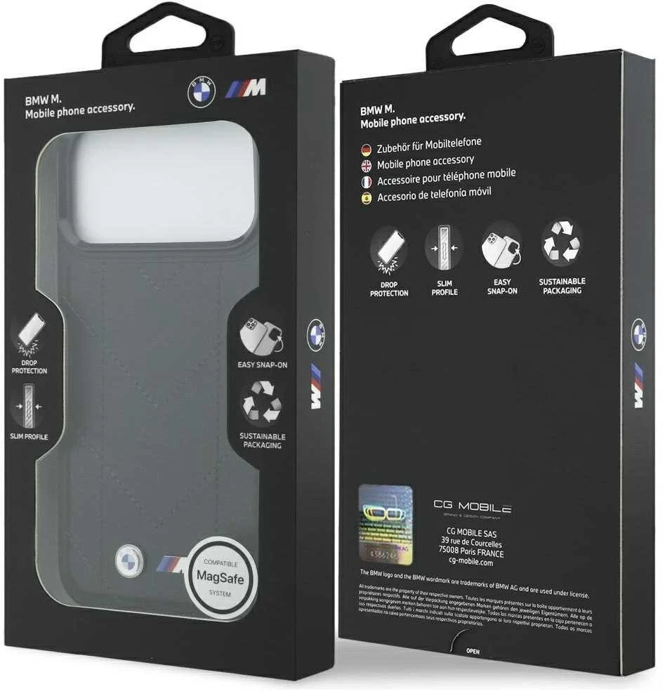 Dėklas BMW M Quilted Logo MagSafe Apple iPhone 17 Pro Max juodos spalvos
