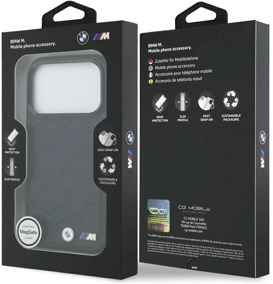 Dėklas BMW M Shape Logo MagSafe iPhone 17 Pro juodos spalvos