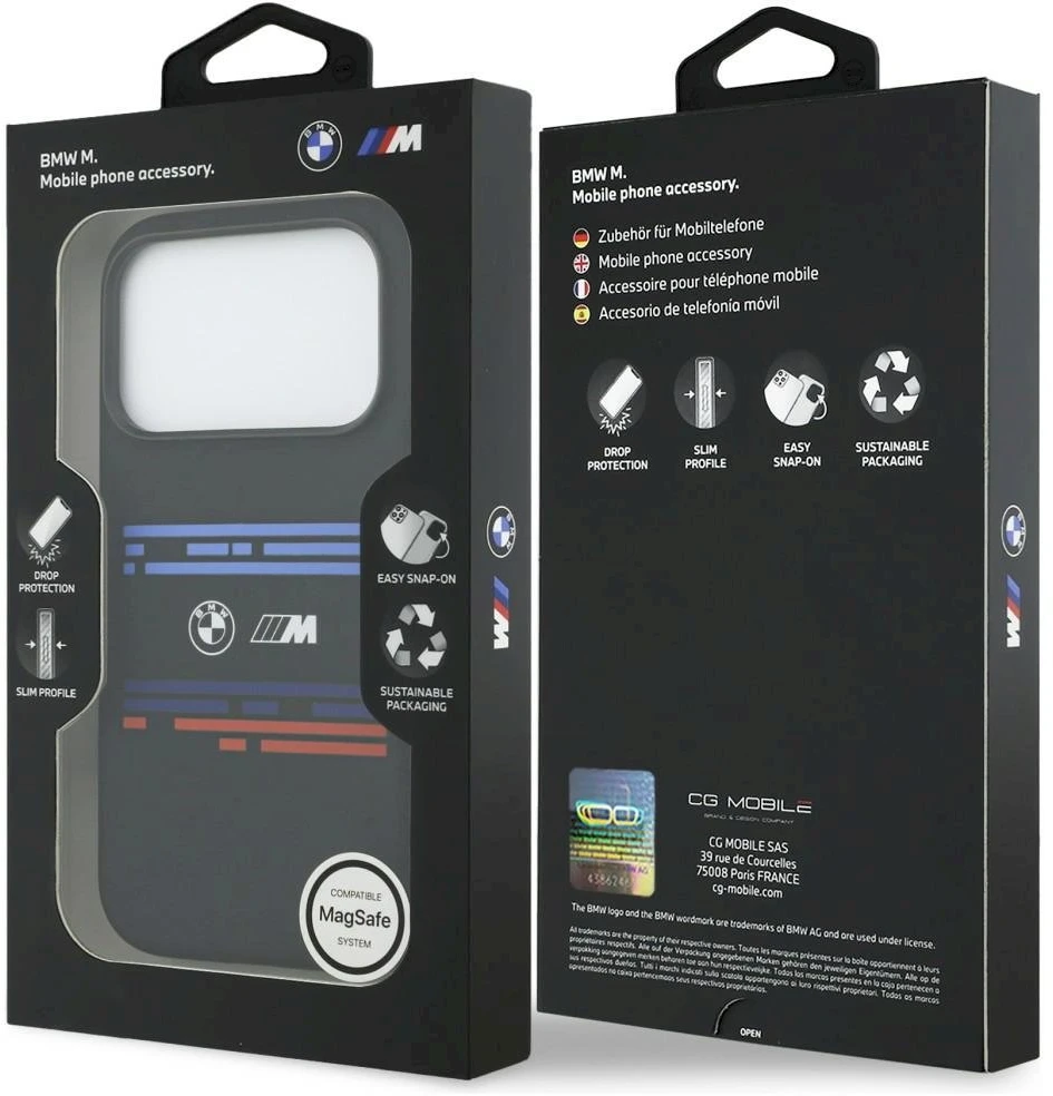 BMW M Silicon Horizontal Line MagSafe dėklas iPhone 17 Pro juodos spalvos