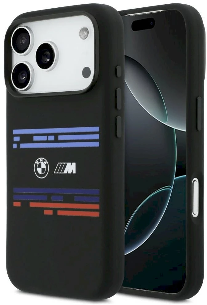 BMW M Silicon Horizontal Line MagSafe dėklas iPhone 17 Pro juodos spalvos