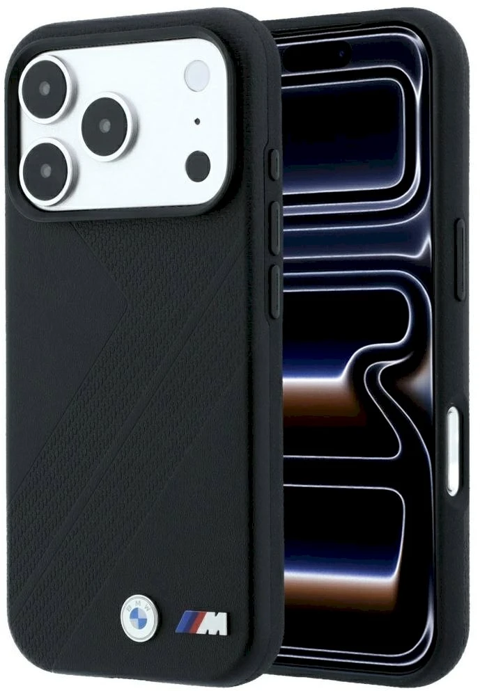 Dėklas BMW M Tire Track Metal Logo MagSafe Case for iPhone 17 Pro Max / 18 Pro Max - Juoda