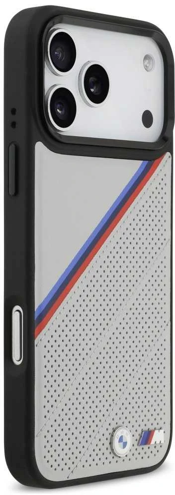 BMW M Tricolor Metal Logo MagSafe dėklas Apple iPhone 17 Pro Max pilkos spalvos