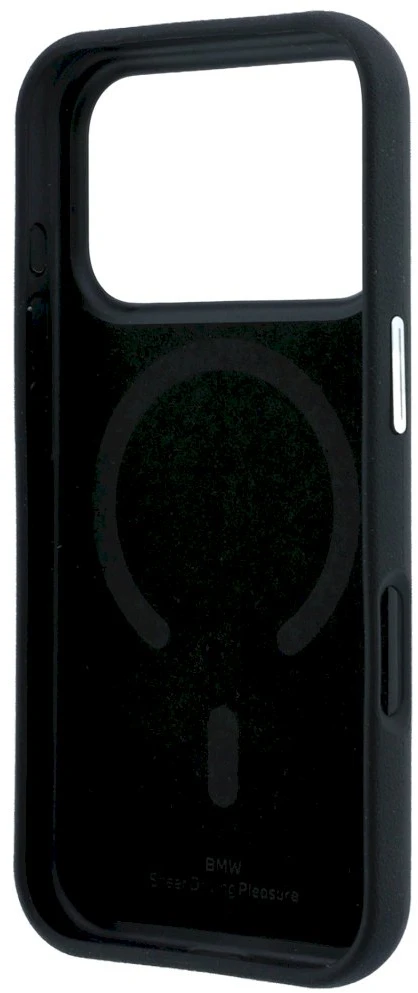 Dėklas BMW case for IPHONE 18 Pro/17 Pro compatible with MagSafe (Sign Inclined Deboss Letters) juodas