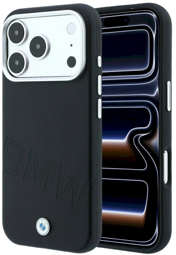 Dėklas BMW Sign Inclined Deboss Letters MagSafe Case, skirta iPhone 17 Pro / 18 Pro - Juoda