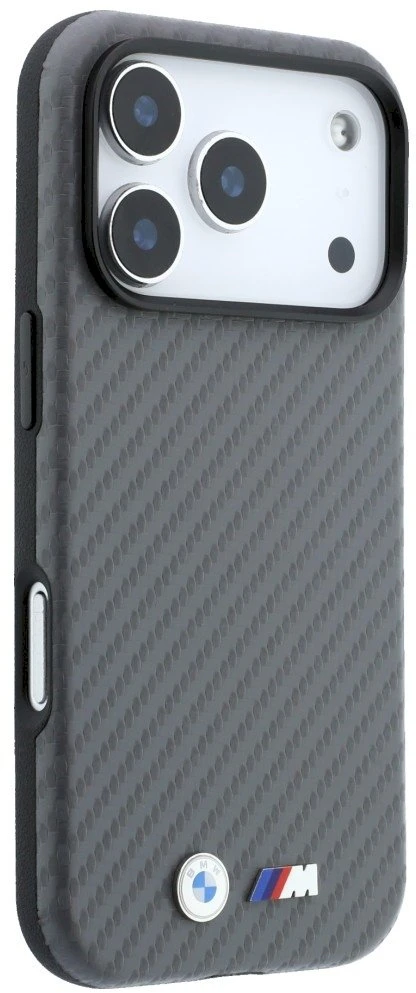 Dėklas BMW M Carbon Metal Logo MagSafe skirtas iPhone 18 Pro Max pilkas