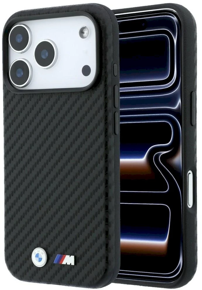 Dėklas BMW M Carbon Metal Logo MagSafe skirtas iPhone 18 Pro Max juodas
