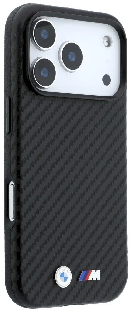 Dėklas BMW M Carbon Metal Logo MagSafe skirtas iPhone 18 Pro Max juodas