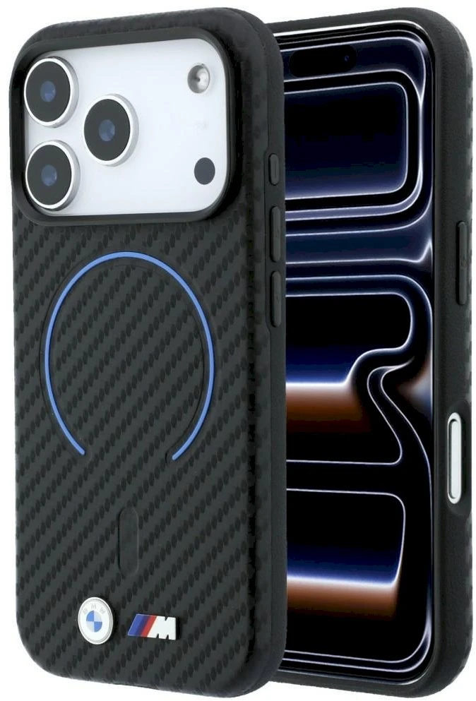 Dėklas BMW M Carbon Printed Ring MagSafe Case for iPhone 17 Pro / 18 Pro - Juoda