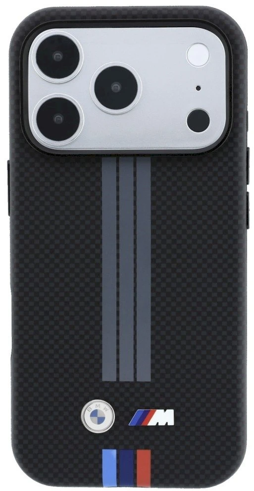 BMW M Quadrille Kevlar Anthracite & Tricolor Print Lines MagSafe dėklas, skirtas iPhone 17 Pro / 18 Pro - Juodas