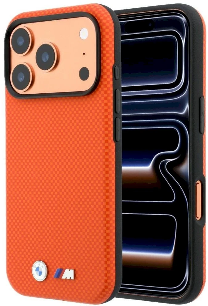 Dėklas BMW M Quadrille Kevlar Metal Logo MagSafe Case, skirtas iPhone 17 Pro / 18 Pro - Oranžinė