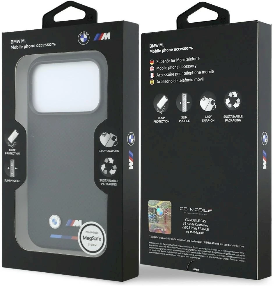 BMW M Quadrille Kevlar trispalvis & Metalinis logotipas MagSafe dėklas iPhone 17 Pro Max / 18 Pro Max - Juodas