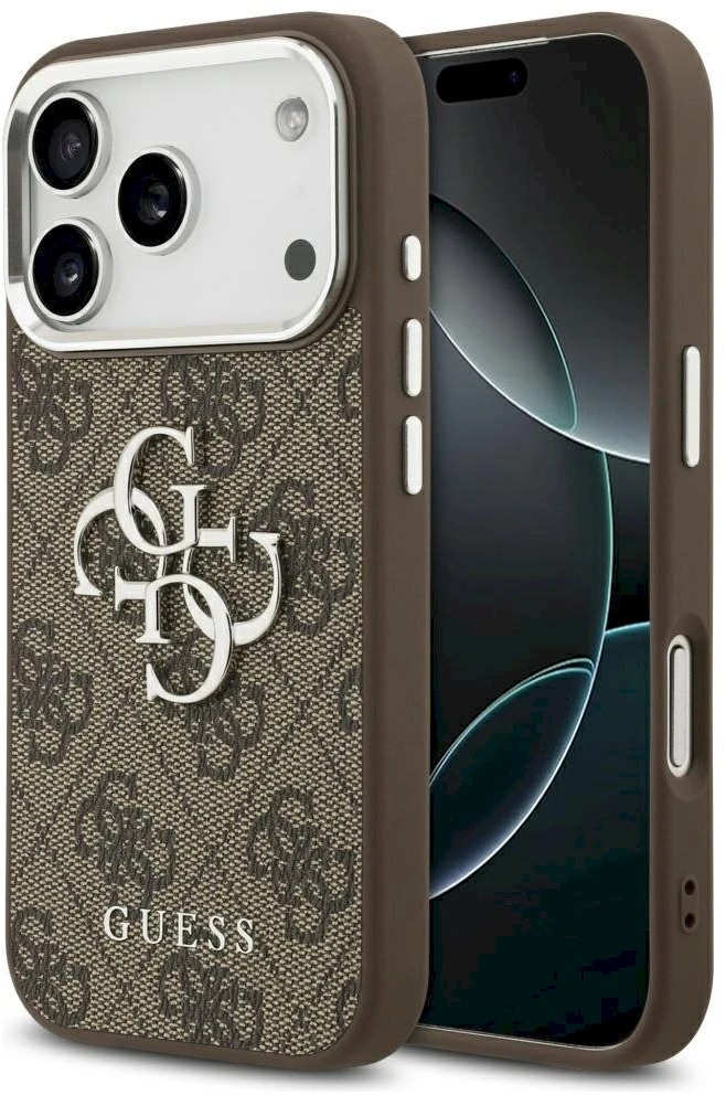 Dėklas Guess 4G Big 4G Classic Logo iPhone 17 Pro rudos spalvos sidabrinis