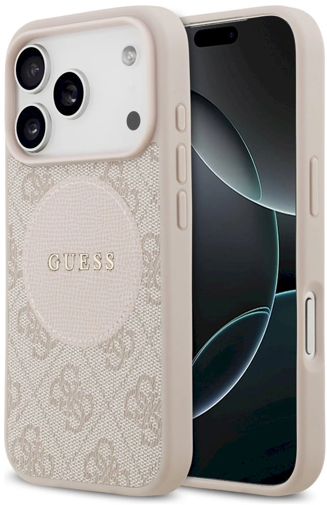 Originalaus dizaino GUESS 4G Circle Classic Logo MagSafe sijonas Apple iPhone 17 Pro rožinis