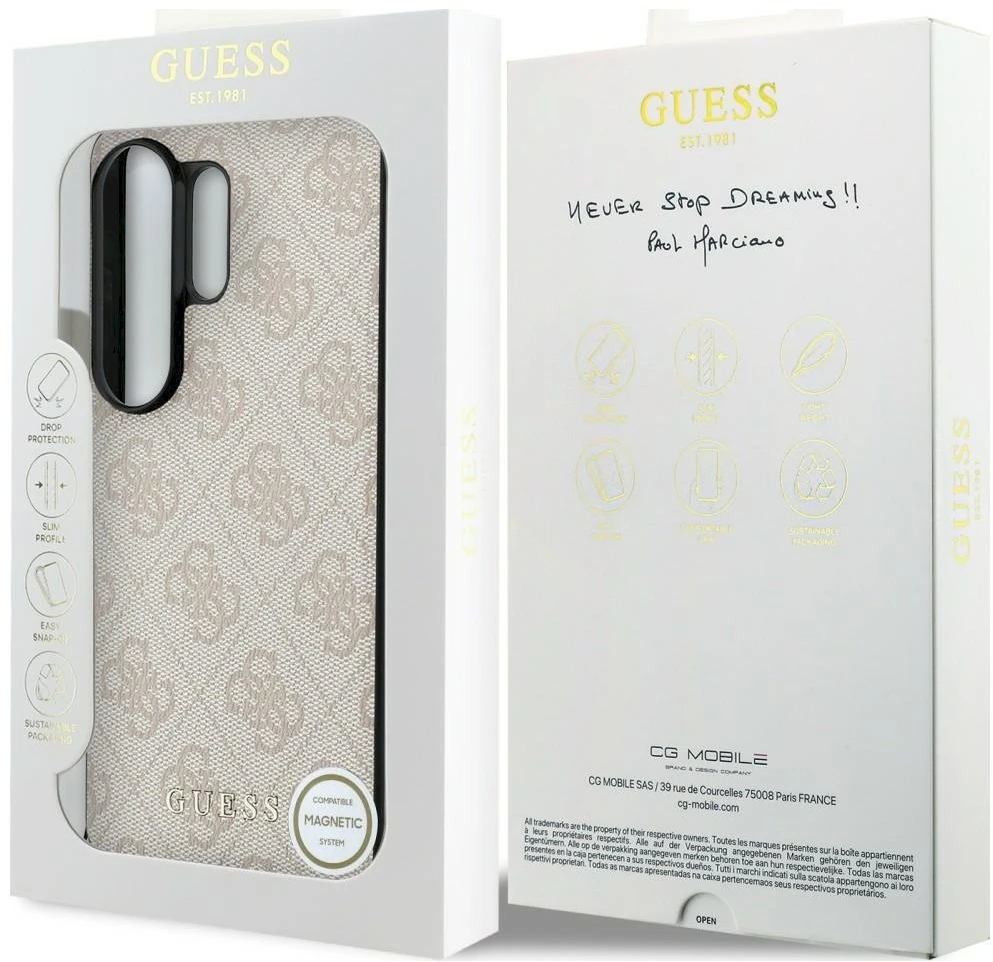 Dėklas Guess 4G Classic Logo Charm MagSafe Samsung Galaxy S26 Ultra rožinės spalvos