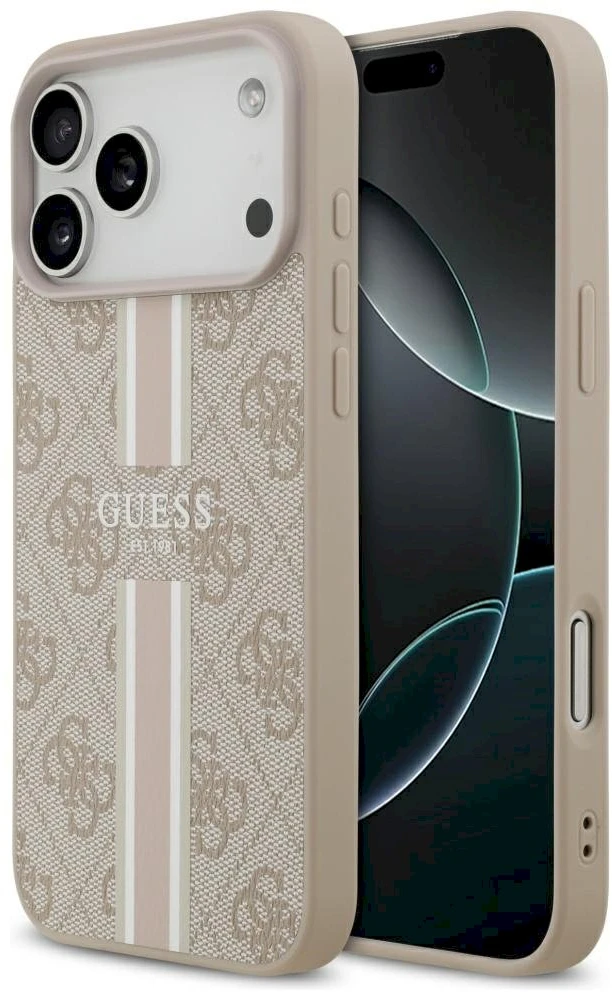 „Guess 4G“ spausdintų juostelių „MagSafe“ dėklas, skirtas „iPhone 17 Pro Max“ – rožinis
