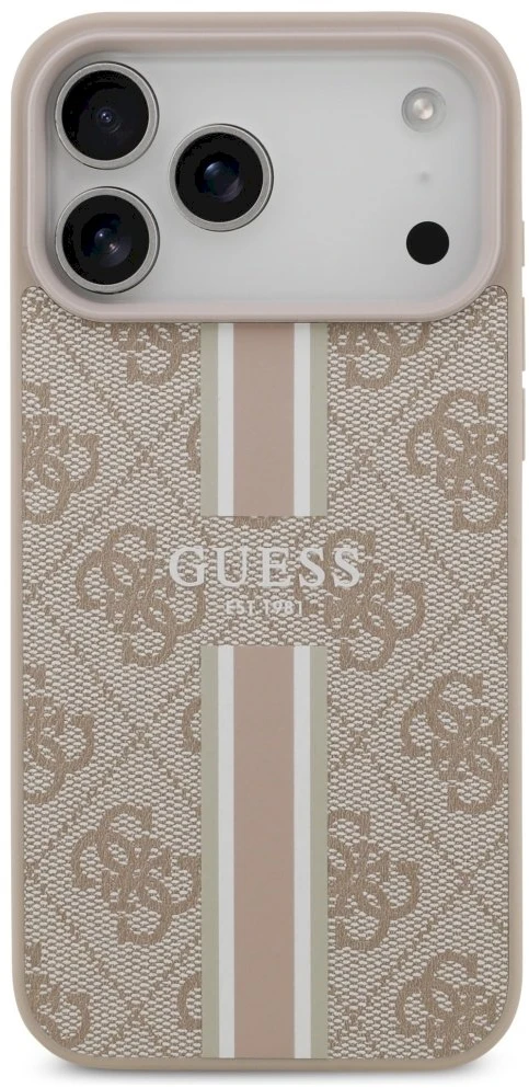 „Guess 4G“ spausdintų juostelių „MagSafe“ dėklas, skirtas „iPhone 17 Pro Max“ – rožinis