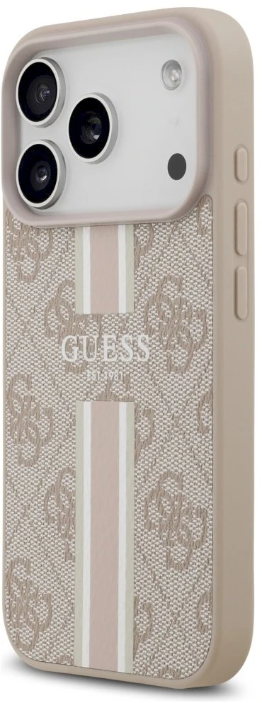 „Guess 4G“ dryžuotas „MagSafe“ dėklas, skirtas „iPhone 17 Pro“ – Rožinė