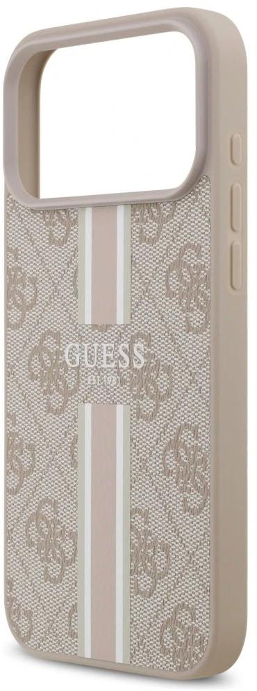 „Guess 4G“ spausdintų juostelių „MagSafe“ dėklas, skirtas „iPhone 17 Pro Max“ – rožinis