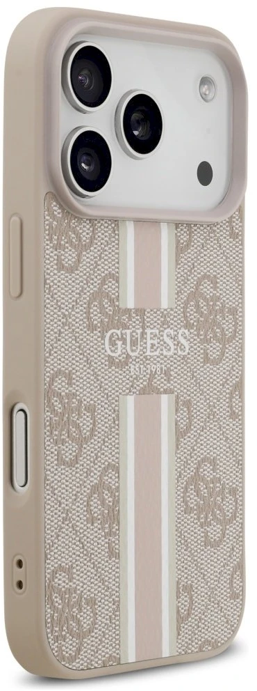 „Guess 4G“ dryžuotas „MagSafe“ dėklas, skirtas „iPhone 17 Pro“ – Rožinė
