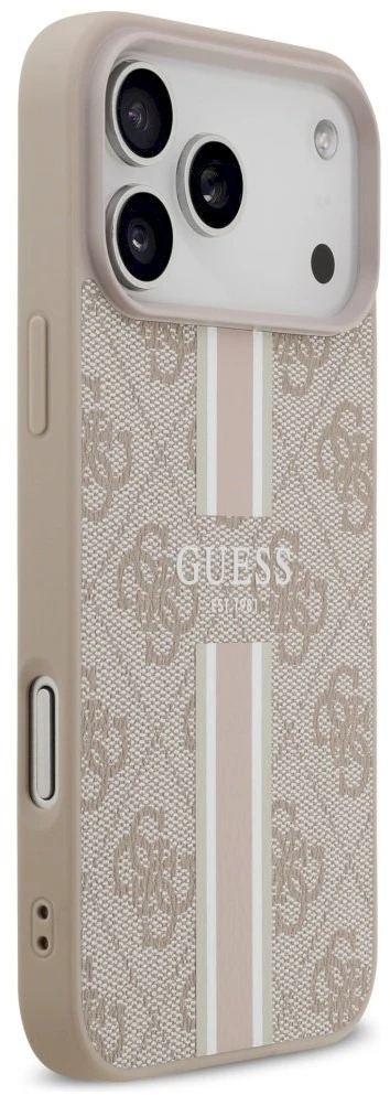 „Guess 4G“ spausdintų juostelių „MagSafe“ dėklas, skirtas „iPhone 17 Pro Max“ – rožinis