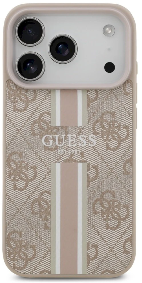 „Guess 4G“ dryžuotas „MagSafe“ dėklas, skirtas „iPhone 17 Pro“ – Rožinė