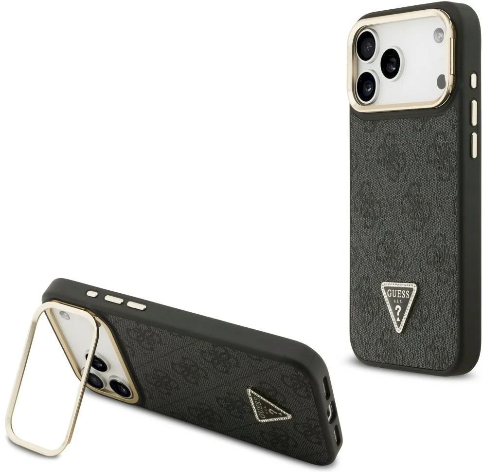 Dėklas Guess 4G PU Triangle Logo & Stand Camera Magsafe Apple iPhone 17 Pro Max juodos spalvos